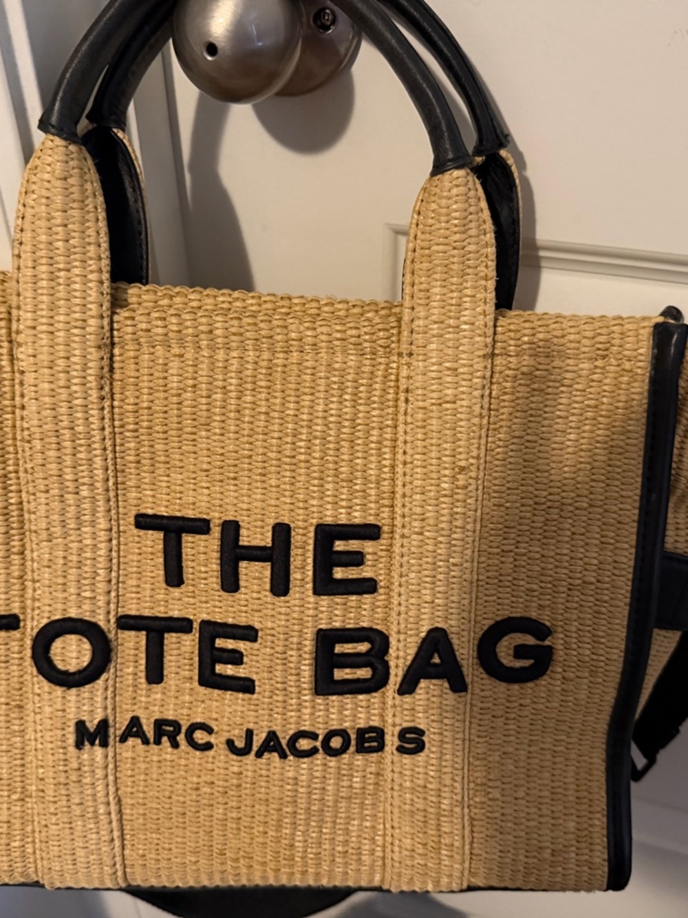 Marc Jacobs Straw Tote Bag with Black Trim and Logo